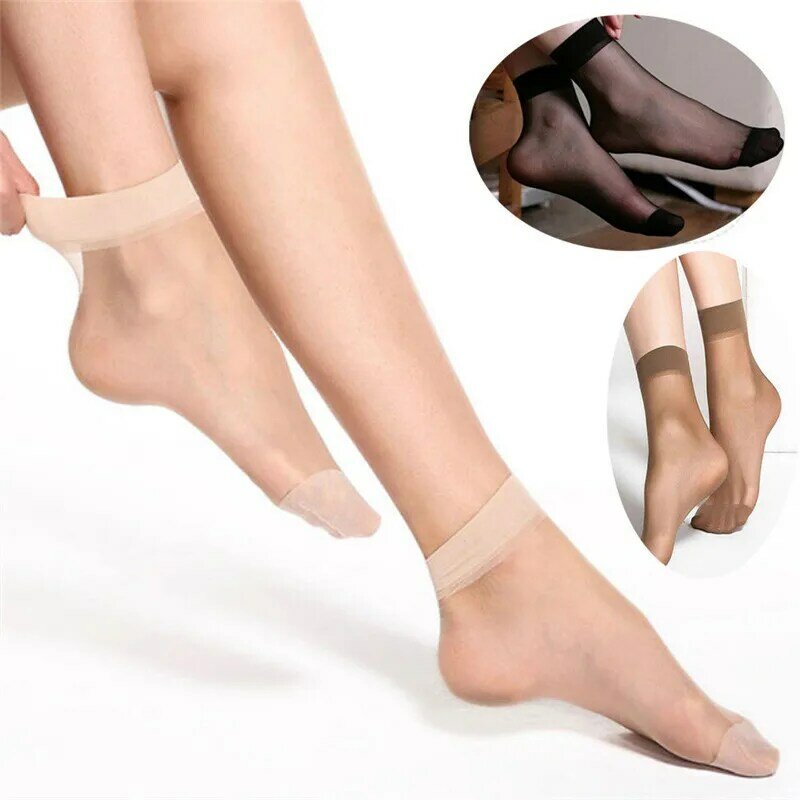 10 Pairs Women Ankle Sheer Silk Short Socks Nylon Elastic Short Ankle Sheer Bling Bling Shinny Silk Short Socks