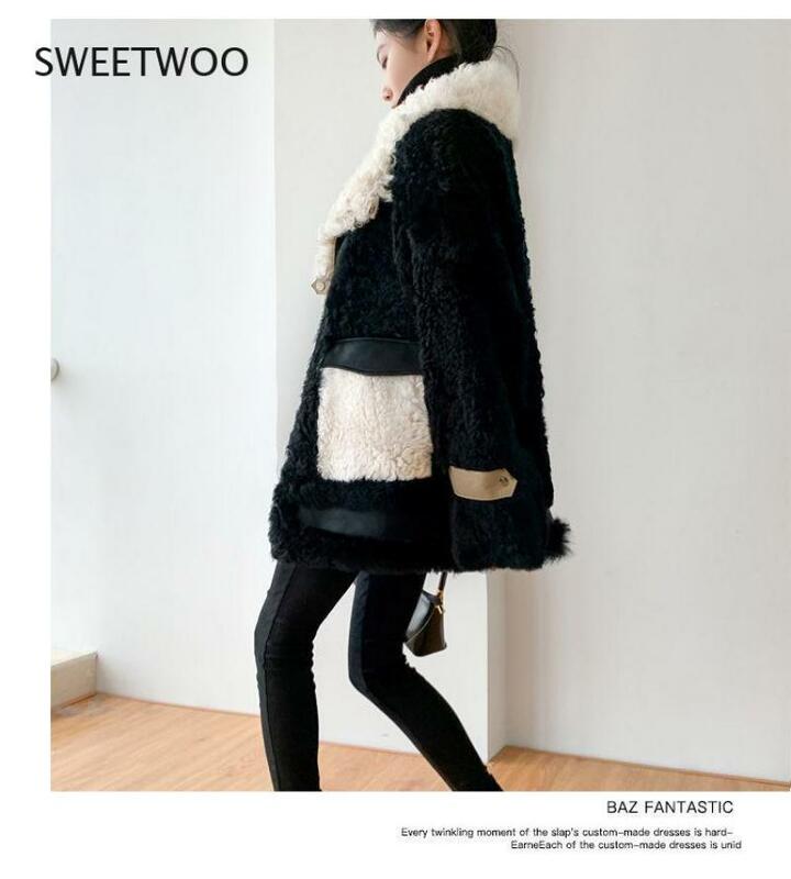 女性のためのラムウールの毛皮のコート,厚くて暖かい偽の毛皮のコート,カジュアルなアウターウェア,秋冬のファッション2021