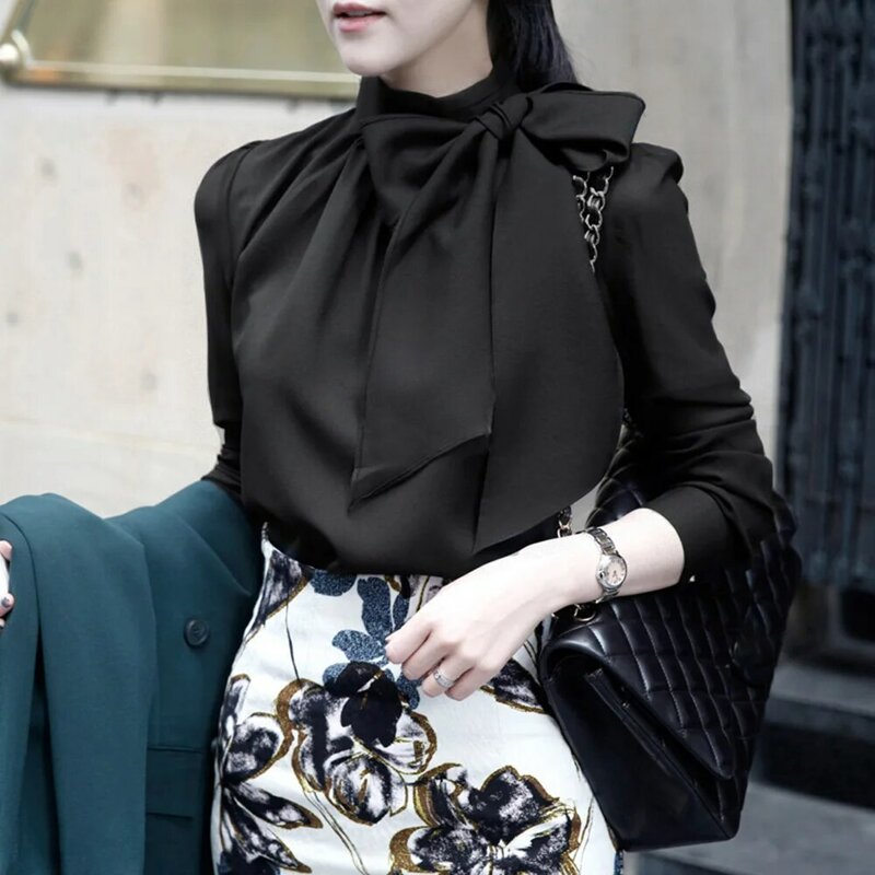 Szyfonowa bluzka damska z długim rękawem 2020 w stylu koreańskim przylegająca elegancka Top Office Lady młoda dziewczyna szkoła japonia nowa modna koszula