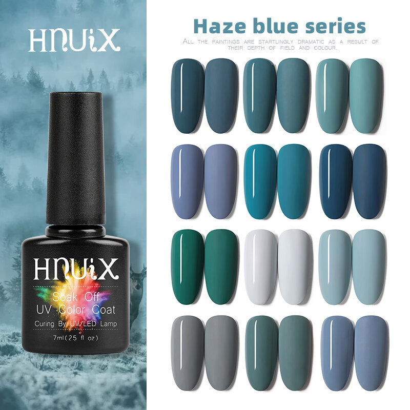 Hnuix-ジェルネイルポリッシュ,ブルー,マット,ディップ,暖かい色,UV,LED,マニキュアおよびペディキュアアート,7ml