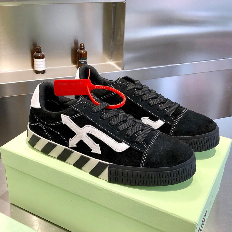 Herren Leder Sneakers Straße Trendy Schuhe Pfeil Striped Schwarz Weiß Mode off Frauen Plattform Casual Schuhe Trainer Größe 35-45