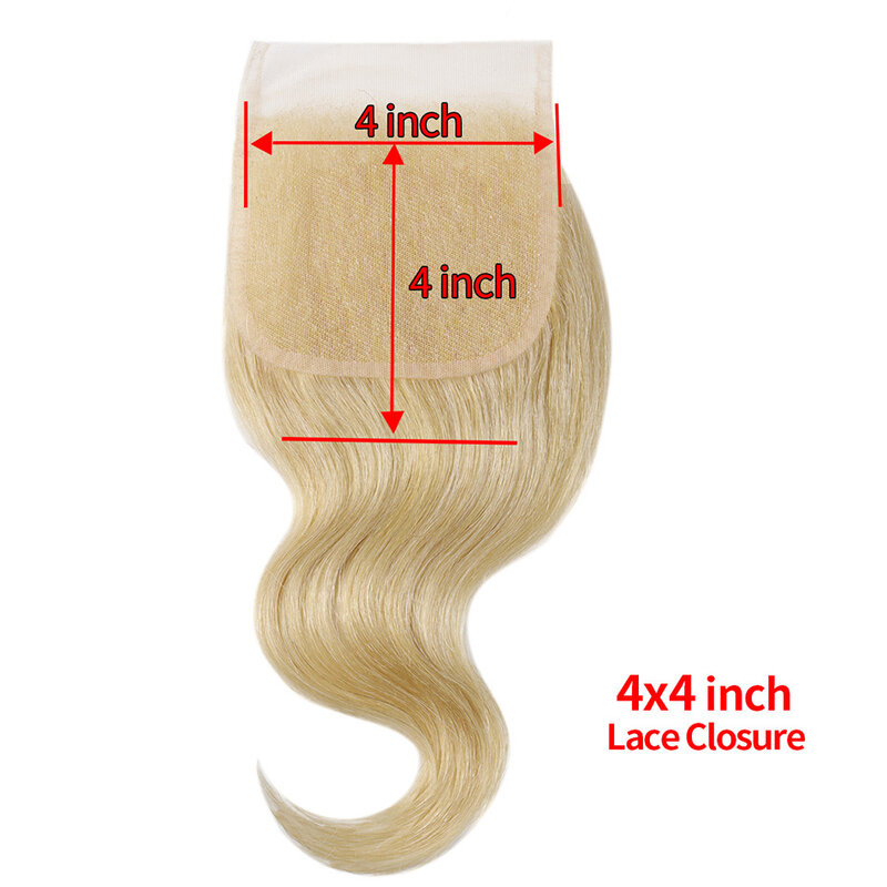 #613 zamknięcie włosy ludzkie w kolorze blond 4*4 wolna część brazylijskie zamknięcie koronkowa fala ciała Remy do przedłużania włosów 4*1