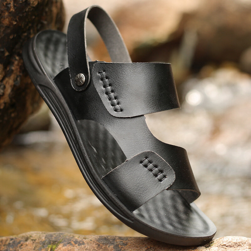 男性用の快適な革のサンダル,大きなサイズの柔らかい靴底の快適な靴