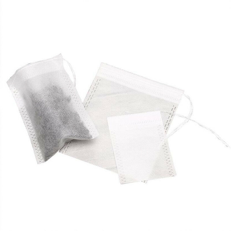 Kantung Teh Kain Non-tenun Aman untuk Makanan 100 Buah Kantung Filter Teh untuk Minuman Infuser Rempah dengan Kantung Teh Celup Pembungkus Segel Tali