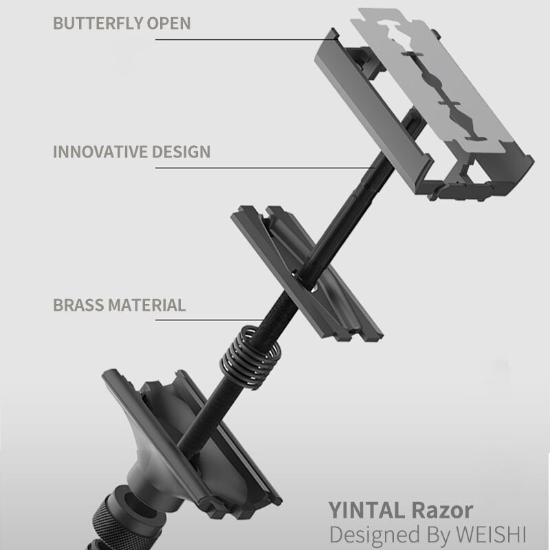 YINTAL-조절 나비 오픈 더블 에지 안전 면도기, 블랙 실버 컬러 매칭 패션 디자인 면도기