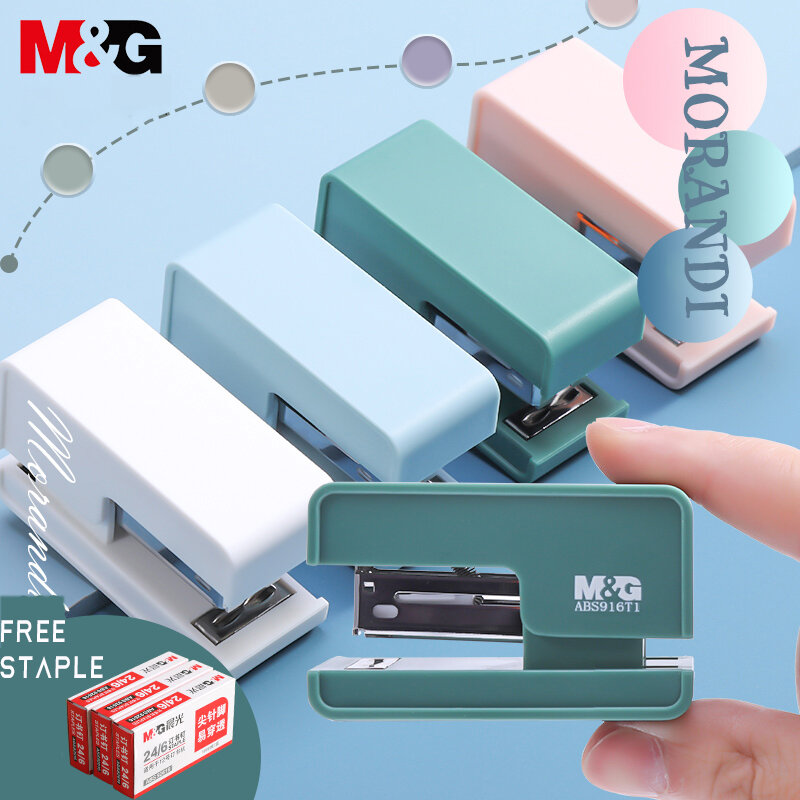 M & G-Mini grapadora de Metal Morandi, juego con 640 grapas, herramientas de encuadernación, papelería, carpeta de oficina, suministros escolares, Color, 24/6 unidades
