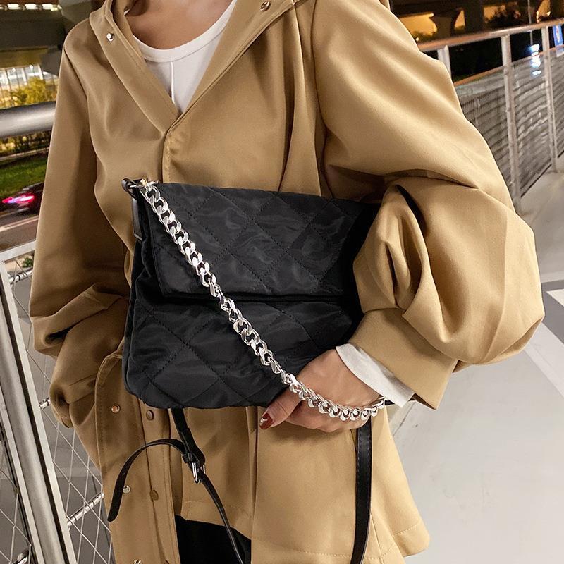 디자이너 브랜드 금속 체인 핸드백 여성용, 블랙 숄더 백 대용량 나일론 크로스바디 백 클러치 백 2021