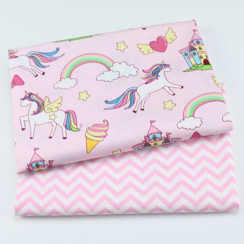 2PCS Unicorn, Floral 100% Cotton Printed Fabric For Making Clothes Sewing Bed Sheet Patchwork Cloth DIY Fabrics For Baby Child