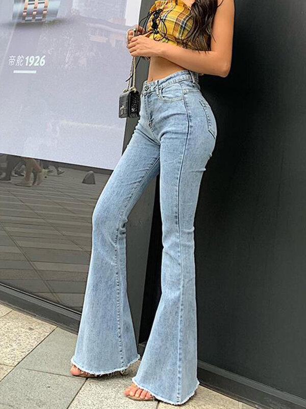 Женские винтажные джинсы-клеш y2k, эластичные узкие брюки с высокой талией в стиле ретро