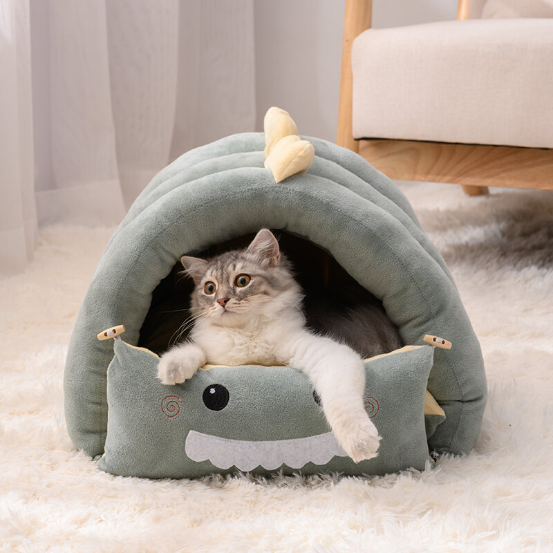 2 In1 Dinosaur Pet Dog House Foldable Cat for Small Dogs Bed Winter Warm Puppy Pads Sofa Removable Sleeping Kennel Nest Products