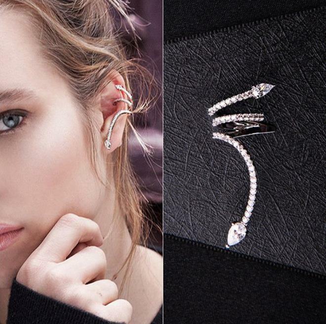 Punk Rock Snake Personality Clip Earrings For Office Lady Yellow Gold Color AAA+ Cubic Zirconia Earings Fashion Jewelry CE616