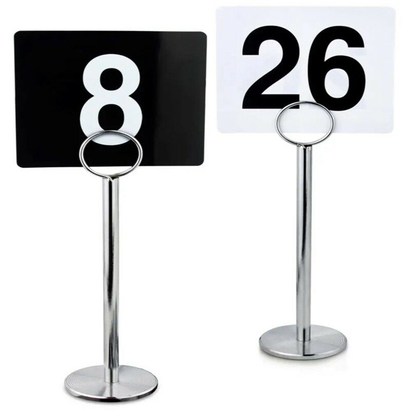 Soporte de número de mesa de acero inoxidable, soporte para tarjetas de lugar, restaurantes, bodas, fiestas, notas, fotos, Clips