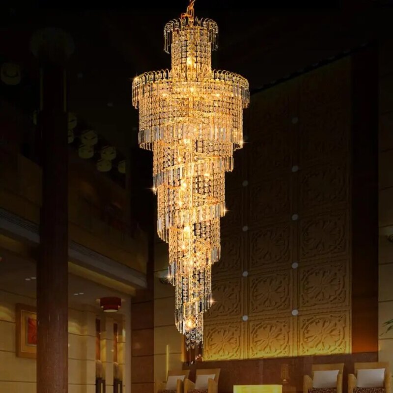 ขนาดใหญ่K9 Goldโคมไฟระย้าคริสตัลโมเดิร์นโคมไฟระย้าLed Luster Cristal Upscaleในร่มโรงแรมวิศวกรรมบันได