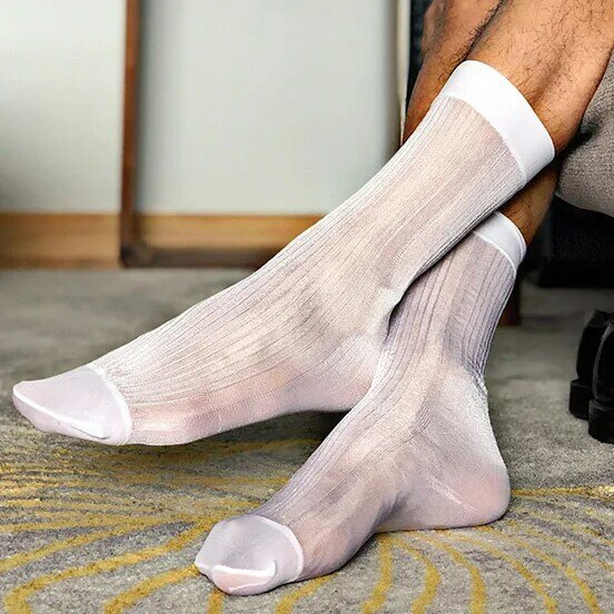 CLEVER-MENMODE ชุดถุงเท้าผู้ชาย Sheer ถุงน่อง Ultra บางเร้าอารมณ์สวมใส่อย่างเป็นทางการถุงเท้า Man เซ็กซี่โปร่งใสถุงเท้าธุรกิจ