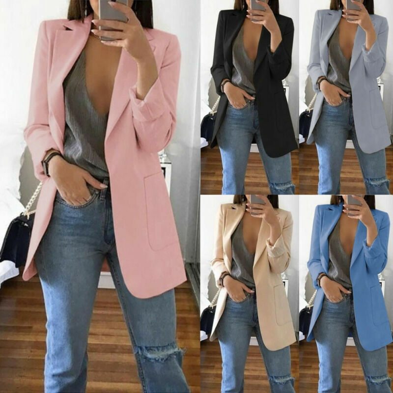 여성 패션 따뜻한 슬림 맞는 공식 블레 이저 긴 양복 코트 작업 Outwear 재킷