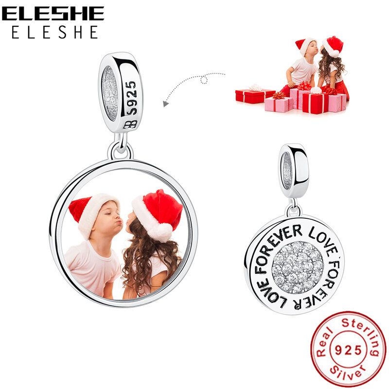 ELESHE 925 Sterling Silver FOREVER LOVE Pendant Charms Fit Original Bracelet Necklace Personalized Custom Photo DIY Jewelry Gift