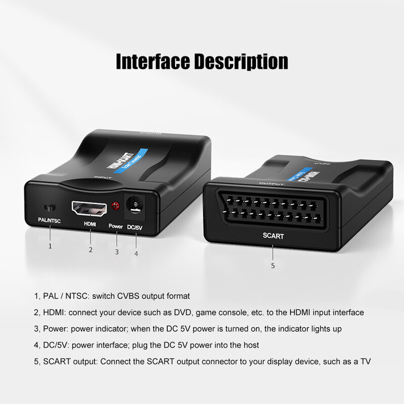 Convertidor de HDMI a SCART de 1080p, receptor HD de TV, DVD, Audio, Cable Adaptador convertidor exclusivo, HDMI 1,4, adaptador HDMI a SCART