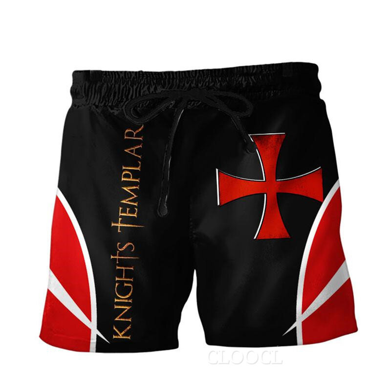 HX Knights Templar celana olahraga motif 3D, pakaian jalanan kasual Harajuku celana pendek kantong elastis pria