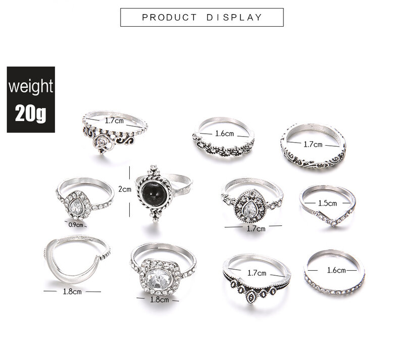 Vintage kobiety kryształowy palec Knuckle zestaw pierścieni dla dziewczyn księżyc wisiorek czeski pierścień modna biżuteria na prezent