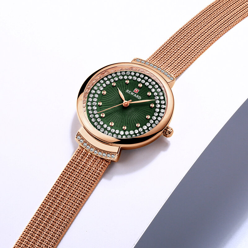 RECOMPENSA Cinto de Malha de Luxo Da Marca Relógios Mulheres Moda Feminina Vestido de Quartzo Relógio de Diamante de Cristal À Prova D' Água relógios de Pulso Casual