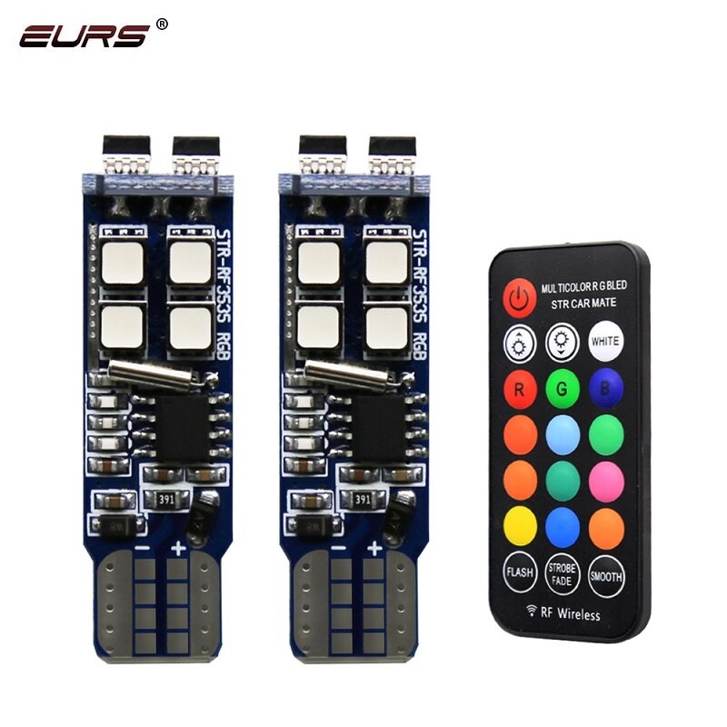 EURS Car RGB LED T10 W5W LED RGB T10 194 Signal Lamp Reading Wedge Light Car Interior Decorative Lights With Remote Controller