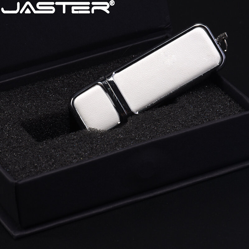 JASTER USB แฟลชไดรฟ์สีดำกล่อง Memory Stick โลโก้ที่กำหนดเองไดรฟ์ปากกาหนังสีขาว Pendrive ธุรกิจของขวัญ128GB 64GB 32GB 16GB