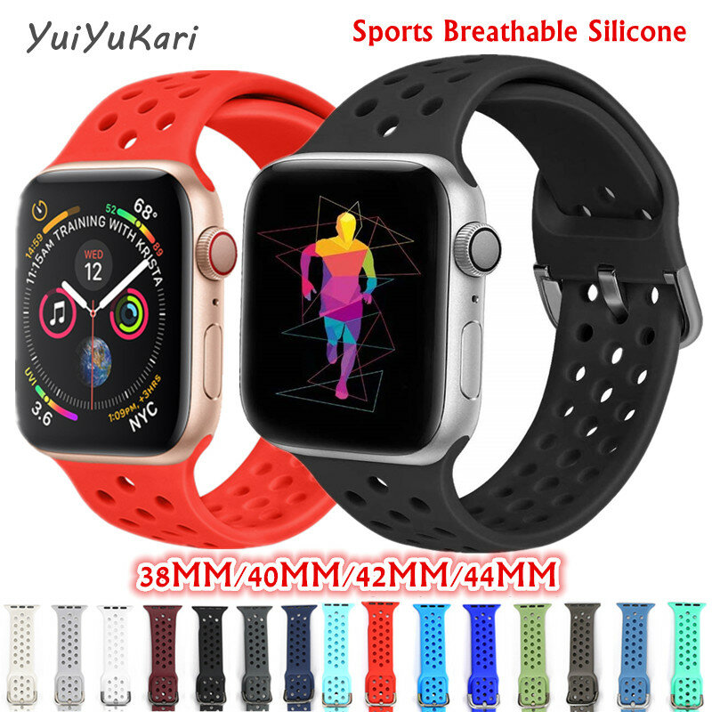 Sport silicone pour bracelet de montre apple 4 44mm 40mm (iwatch 5) bracelet de montre apple 3 2 1 42mm 38mm accessoires de bracelet de mode