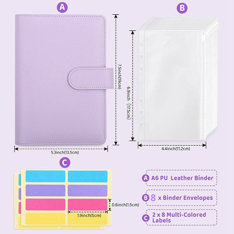 A5 A6 Binder Pu Budget Planner Refillable Notebook Covers 6 Holes Binder Pockets PVC Zipper Money Saving Envelope Budget Binder