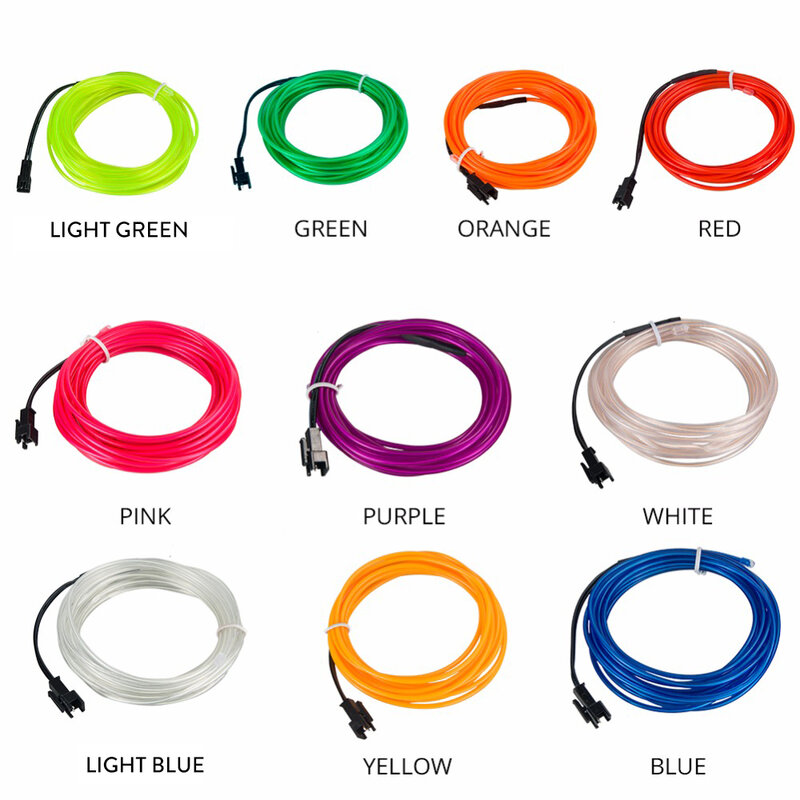 LED装飾用USB付きネオングローケーブル,3V,12V,1m-5m,アダプター付き,車,ダンス用の柔軟なLEDストリップ