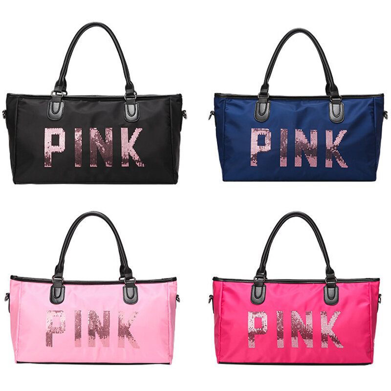 Розовые вместительные женские сумки-мессенджеры, модная повседневная женская сумка, женская сумка через плечо с блестками и надписью