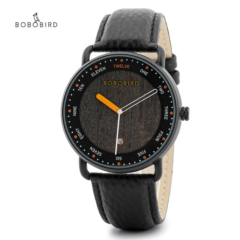 BOBO BIRD – montre-bracelet en bois pour hommes, décontractée, Date automatique, cuir véritable, horloge dans boîte cadeau