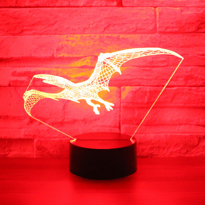 Luz LED nocturna 3D para decoración del hogar, iluminación óptica de visualización increíble, pterosauro de dinosaurio intenso, viene con 7 colores