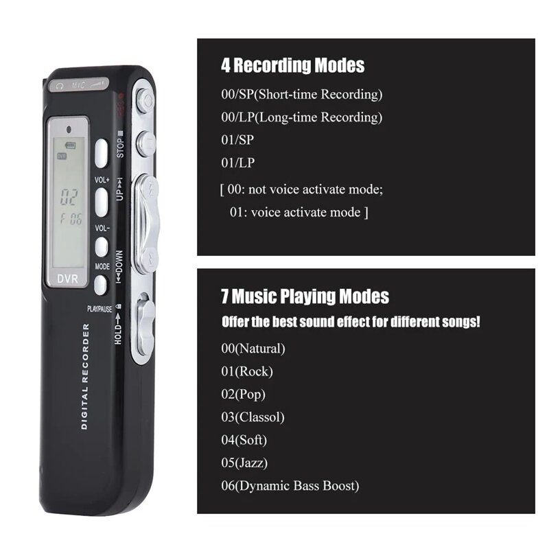 AMS-Sk-010 8Gb Digital Audio Voice Phone Recorder Dictaphone Mp3 Music Player Voice Activate Var A-B Repeating Loop