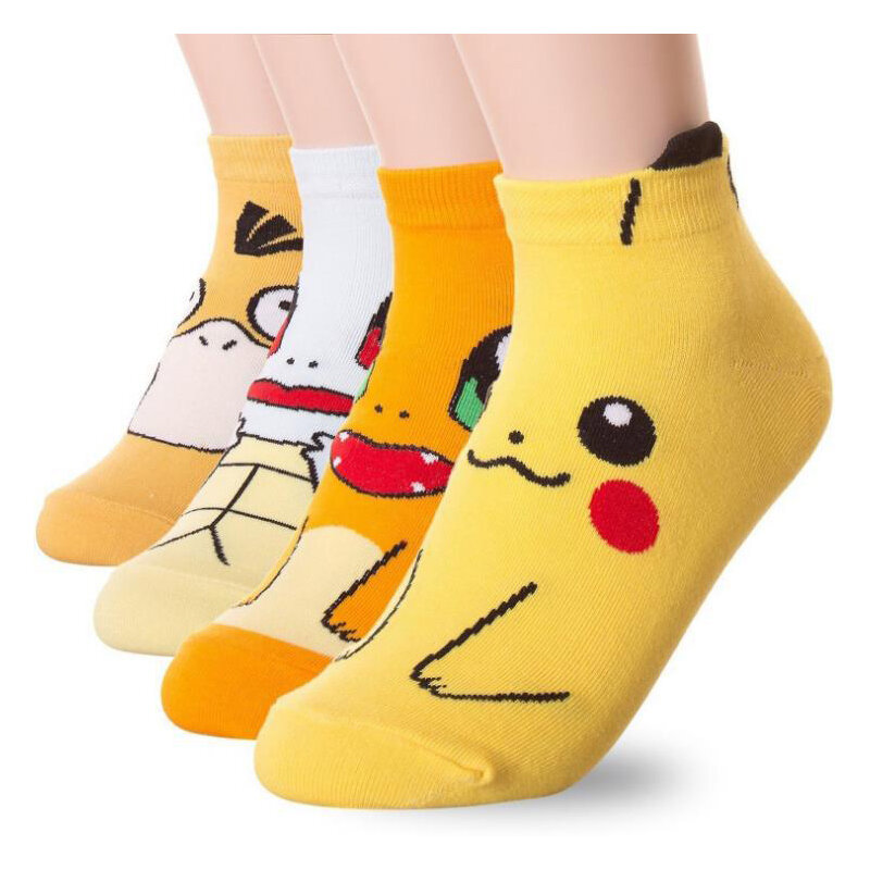 12 estilos pokemon go cosplay prop acessórios charmander psyduck squirtle pikachu eevee meias impresso dos desenhos animados tornozelo