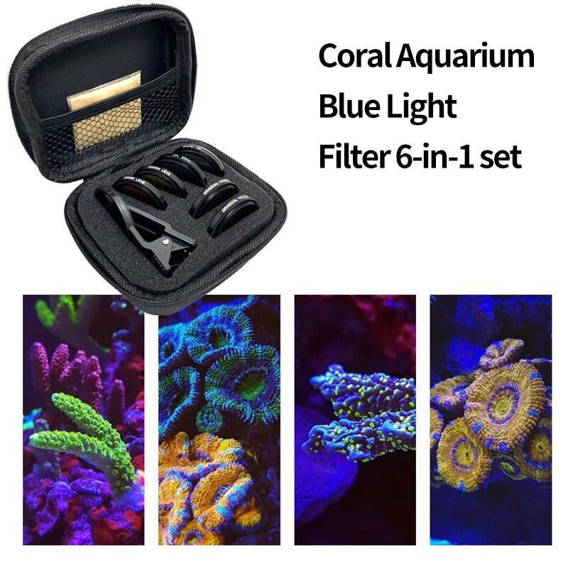 Lente de filtro para aquário, 6 em 1, lente amarela, filtro para fotografia, aquário, tanque de peixes