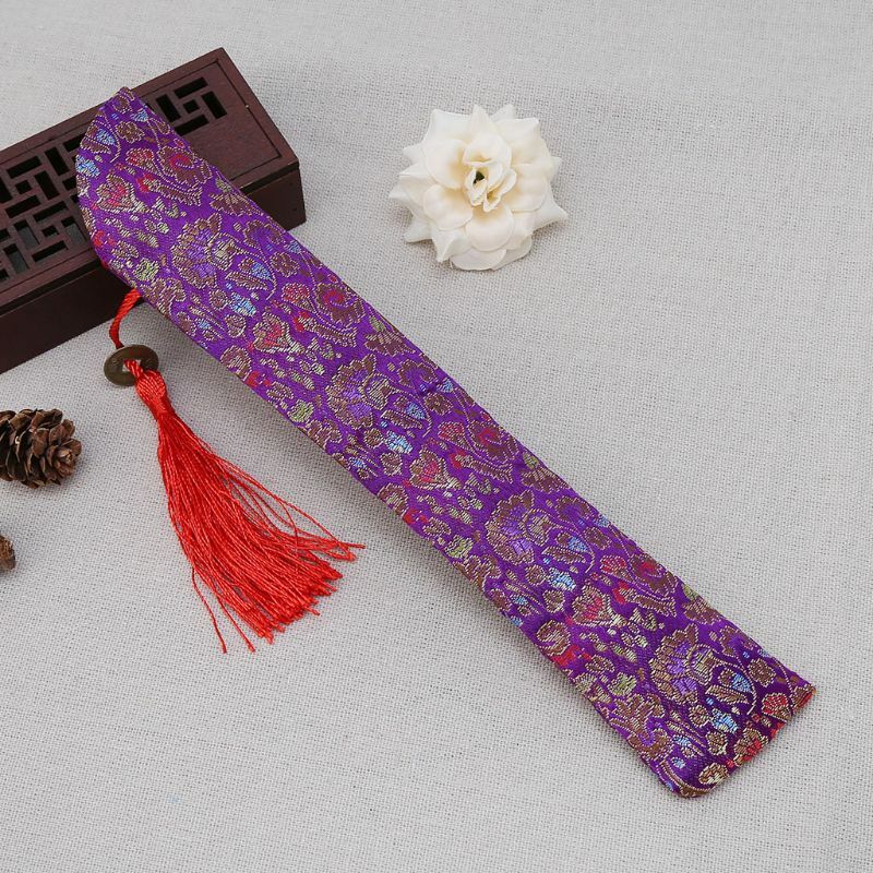 Silk Folding Chinese Hand Fan Bag With Tassel Dustproof Holder Protector Pouch Case Cover Retro Style E15B