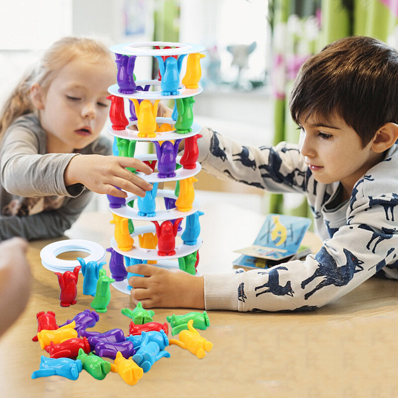재미있는 펭귄 타워 축소 균형 게임 장난감, 부모-자녀 상호 작용 미친 펭귄 충돌 타워 도전 게임 장난감