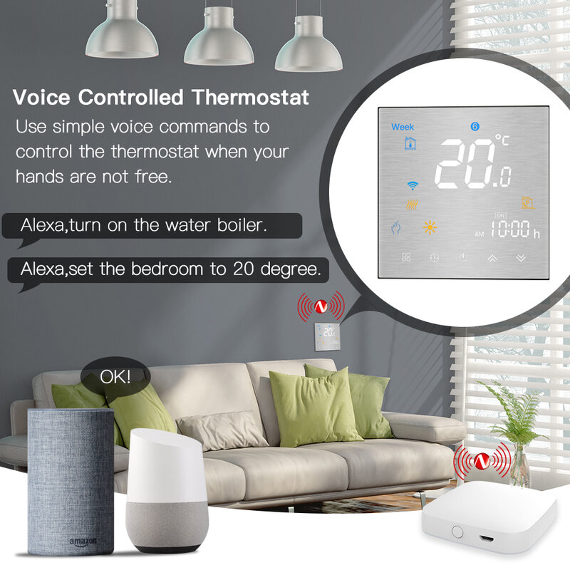 MOES Tuya ZigBee Smart Thermostat for Water/Electric floor Heating Water/Gas Boiler Brushed panel 2MQTT Alexa Google Smart Life