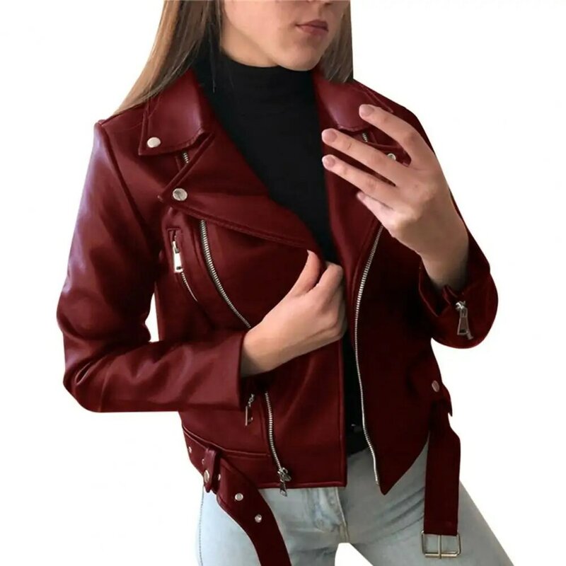 Однотонная женская куртка из искусственной кожи, осенне-зимняя байкерская куртка, женское водонепроницаемое кожаное пальто, женская куртка