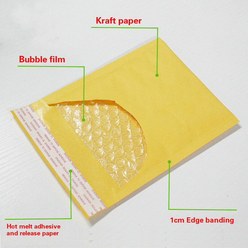 Envelope com plástico bolha para transporte, saquinho de papel kraft com plástico bolha para envio postal, 20x25cm, 10 unidades