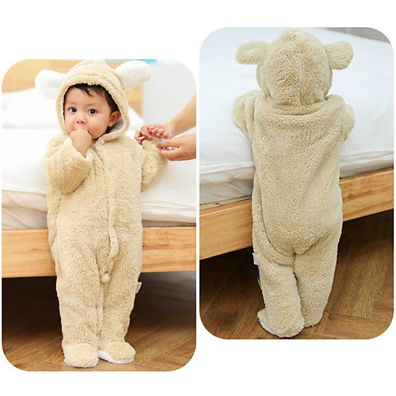 Newborn Baby Flannel Jumpsuit Romper Hooded Outfits Clothes New Boy Girl Jumpsuit Body suit Children's Clothing