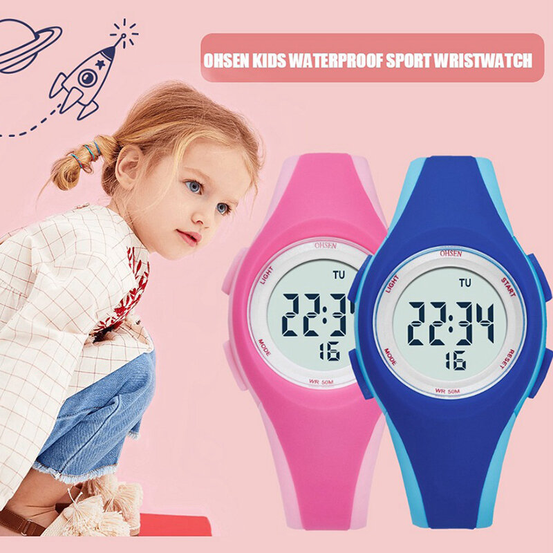 นาฬิกากีฬาเด็กนาฬิกาเด็กหญิงเด็กชาย LED กันน้ำสำหรับเป็นของขวัญนาฬิกาปลุกนักเรียนวัยรุ่นนาฬิกาดิจิทัลสำหรับเด็ก