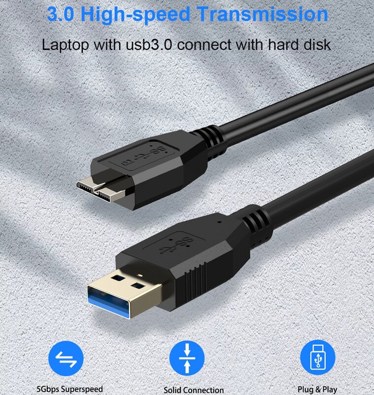 Micro B USB 3.0 케이블, 5Gbps, 외장 하드 드라이브 디스크 HDD 케이블, 삼성 S5 노트 3 도시바 WD Seagate HDD 데이터 와이어 케이블