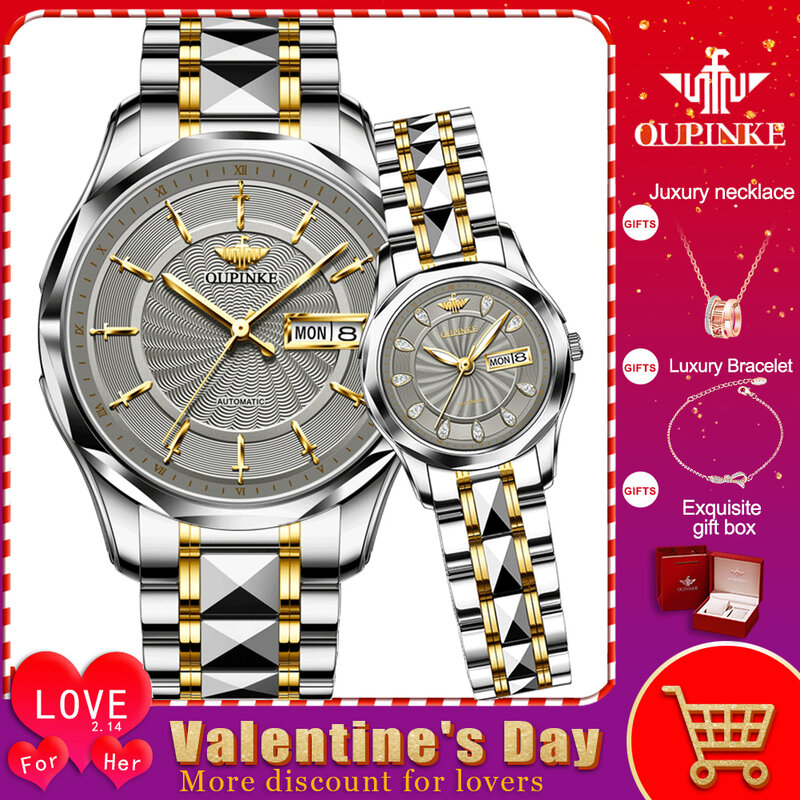 Swiss oupinke casal relógio de pulso seu & dela par pulseira de correspondência relógio de pulso presentes dos namorados relógios mecânicos automáticos