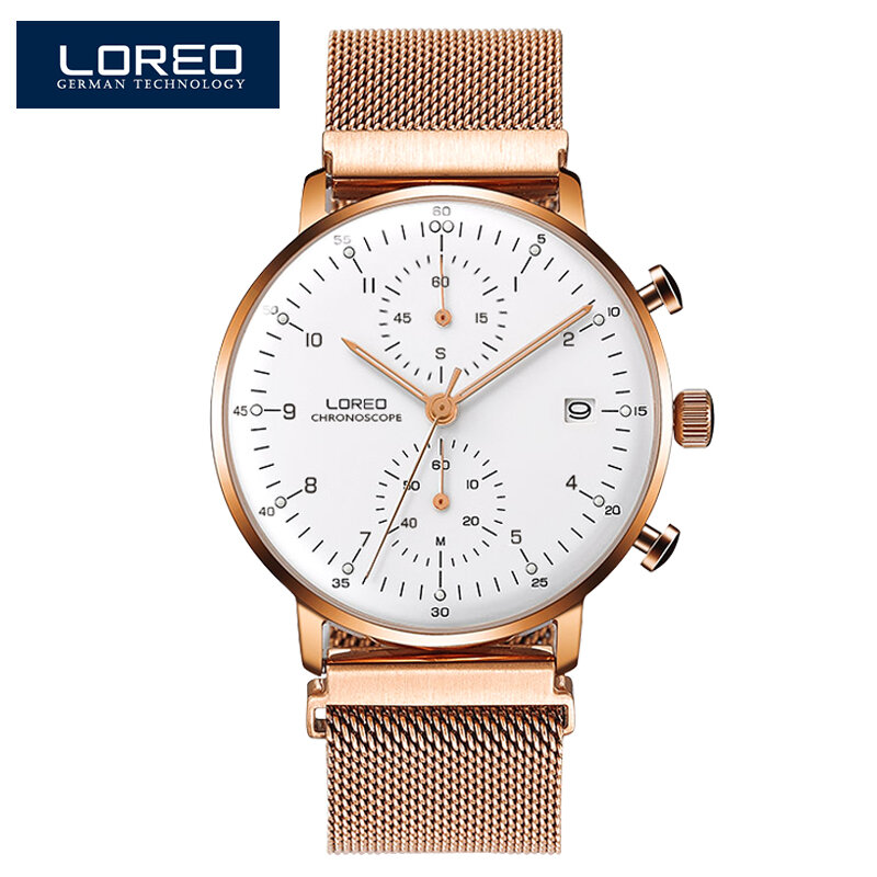 Erkek kol saati LOREO zegarek marki mężczyźni moda wodoodporny zegarek kwarcowy zegarki mężczyźni pasek ze stali nierdzewnej kalendarz Sapphire ręcznie świetlny