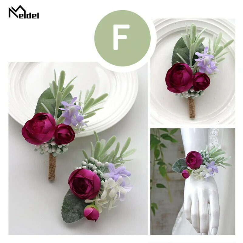 Meldel-pulsera de boda para hombre, ramillete de flores, rosa de seda Artificial, color blanco y rosa