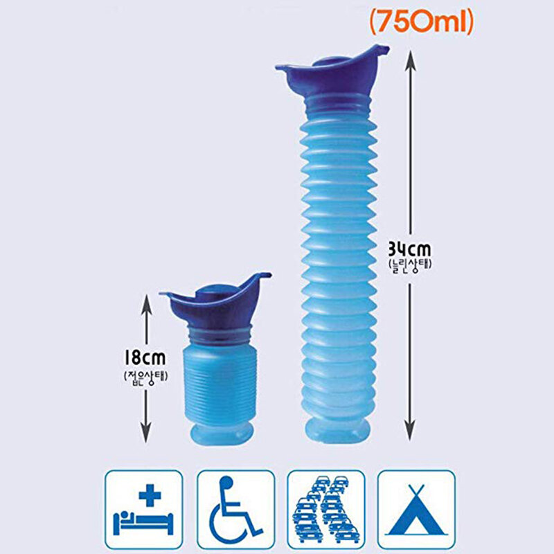 Urinoir Portabel Darurat Pria & Wanita Kualitas Tinggi Botol Kencing Toilet Mobil Kemah Perjalanan 750Ml Urinoir Biru 1 Buah
