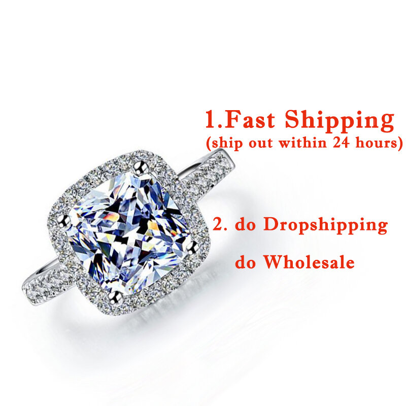Anéis de prata refinada 925 para mulheres, anéis simples de cristal para casamento e noivado, joia, acessório de presente