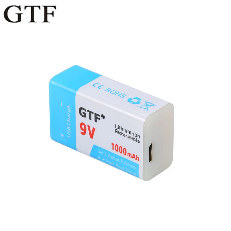GTF USB Battery 9V 1000mAh/500mAh Li-ion Rechargeable Battery USB lithium battery for Toy Remote Control drop shipping