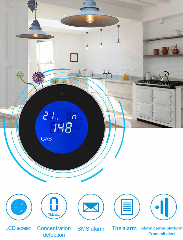 PGST Tuya WiFi Smart Natural Gas Leakage Detecor Alarm Monitor Digital LCD Temperature Display Gas Sensor for Home Kitchen